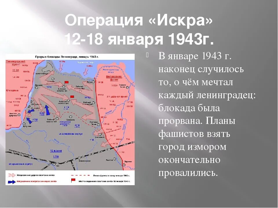 Кодовое название операции по освобождению. 12 Января 1943 прорыв блокады. 12 Января 1943 года началась операция по прорыву блокады Ленинграда.