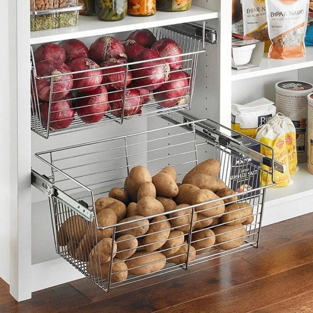 Хранение кухонной утвари. Хранение на кухне. Приспособления для хранения на кухне. Корзина для хранения овощей.