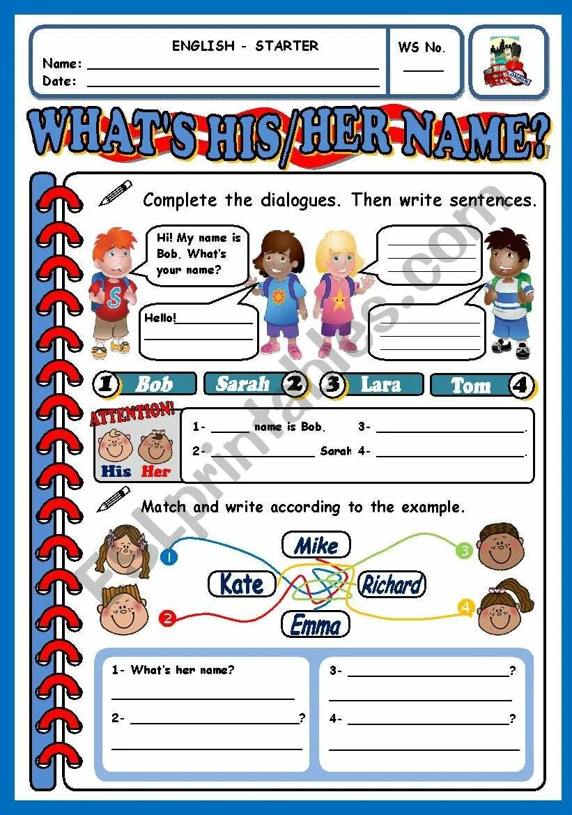 What s this what s she. Names Worksheets. His her name is Worksheet. His name her name Worksheets. What is his her name.