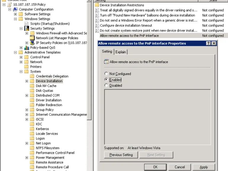 Install restricted. Administrative templates-system-device installation. pnp and driver installation. remote control device manager. folder redirection.