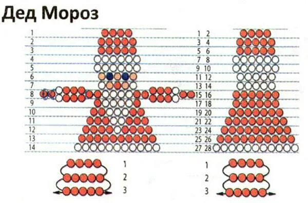 Как сделать деда мороза из бисера. Как сделать деда мороза из бисера схема. схемы для плетения бисером дед мороз и снегурочка. дед мороз из бисера схема плетения. новогодние игрушки из бисера дед мороз схемы.