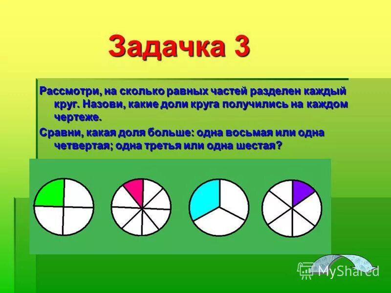 Одна четвертая часть таблетки это. Одна треть окружности. Одна третья часть круга. Доли прямоугольника. Три восьмых равно