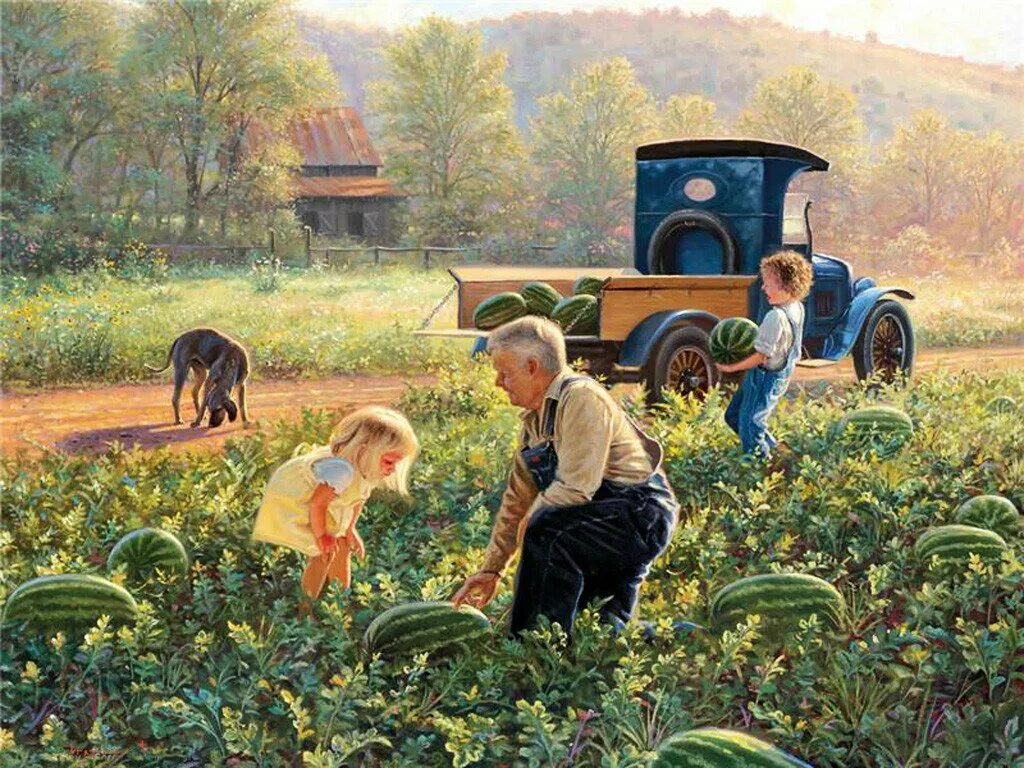 Художник Mark Keathley деревенская жизнь. Картина уборка урожая Нищева.