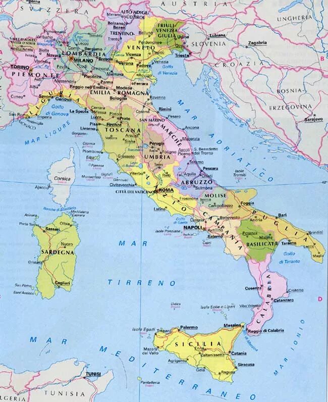 Политическая карта Италии. Географическая карта Италии. Италия на политической карте. Италия страна на карте