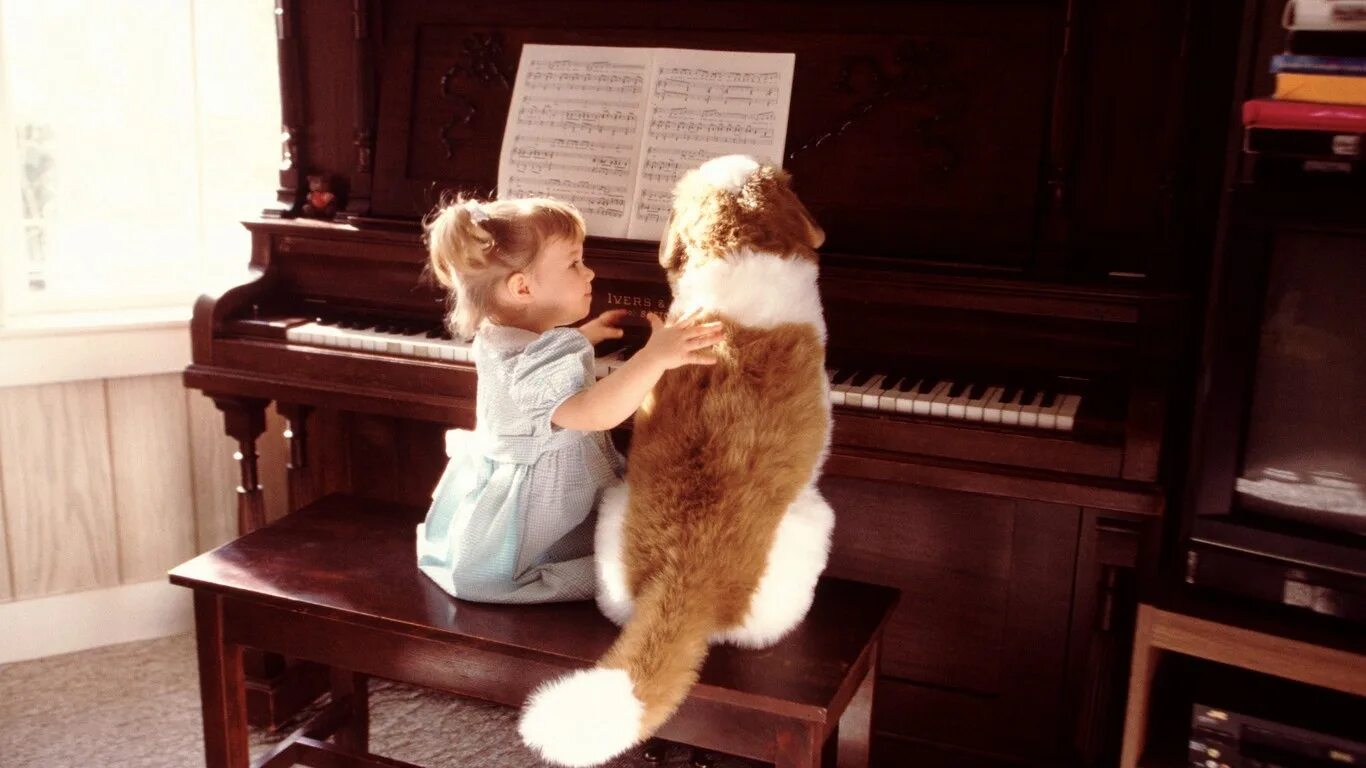 Пение животных. Собака за пианино. Собака за роялем. Ребенок за роялем. Кот за роялем.