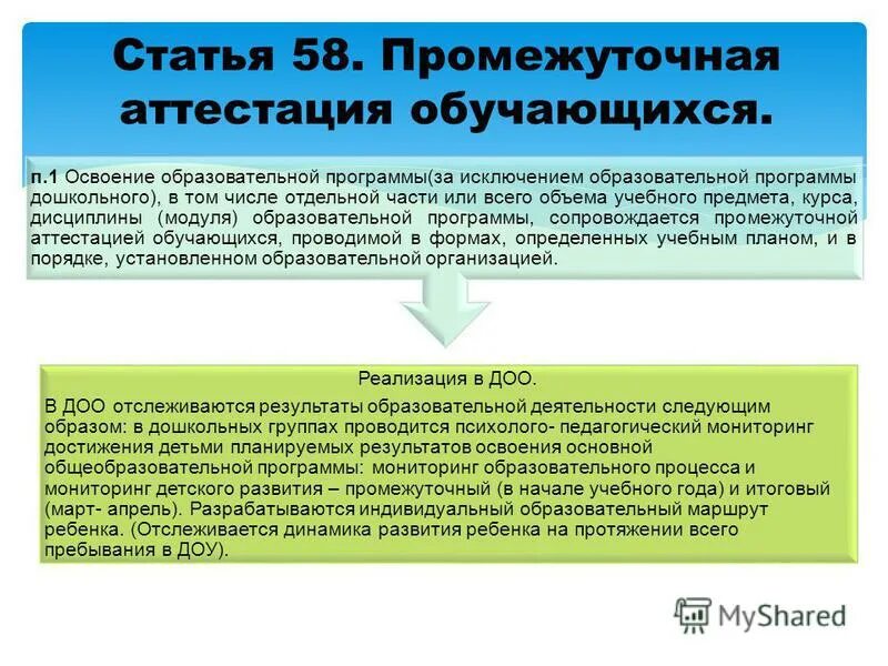 Основой объективной оценки соответствия установленным. Освоение образовательной программы за исключением. Промежуточная аттестация - д/о. Статья 58 об образовании российской федерации. Освоение учебного процесса.