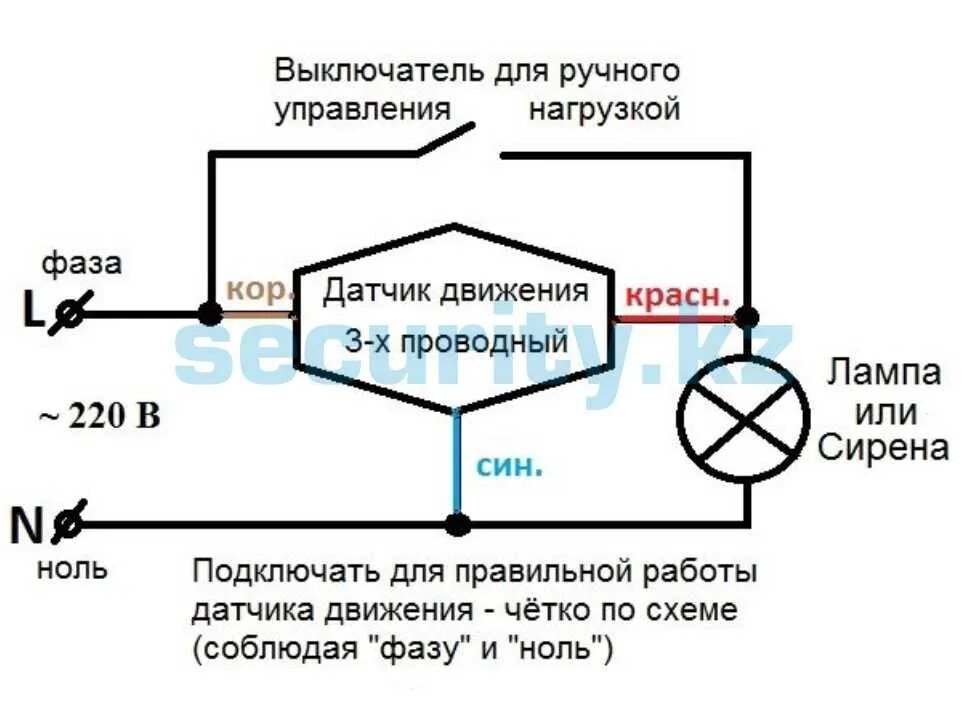 Схема подключения проходного выключателя и датчика движения Как подключить датчик движения к прожектору светодиодному (LED): схема подключен