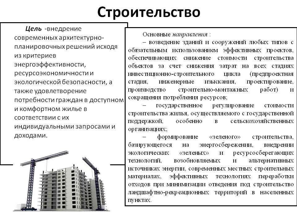 Основные цели строительства