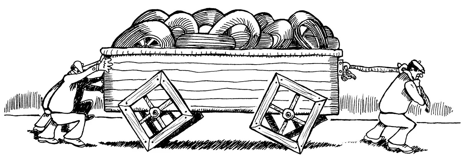 Комикс телега. Телега с квадратными колесами. Повозка с квадратными колесами. Тележка с квадратными колесами. Катят телегу с квадратными колесами.