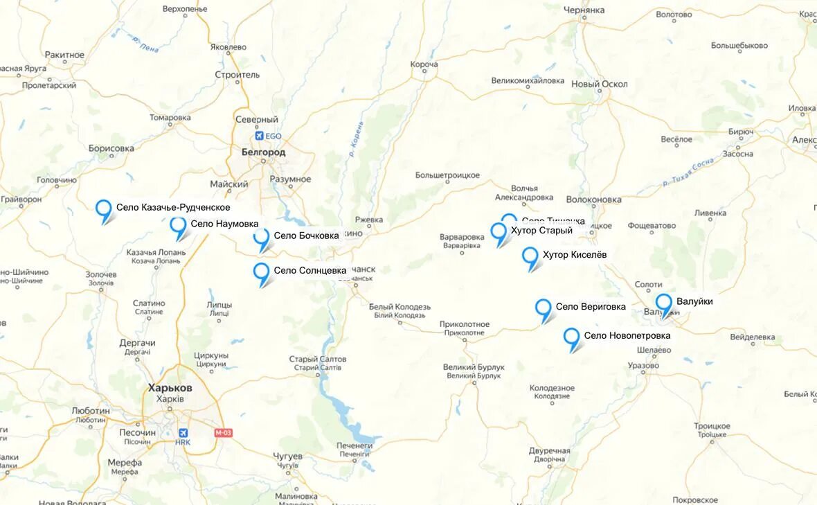 Головчино на карте белгородской области