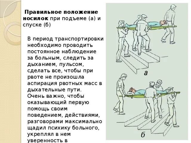 Не давать спуску ситуация. Положение носилок при подъеме и спуске. Транспортировка больного на носилках вручную. Пульс при поднятии по лестнице. Пульс при подъеме на лестницу.