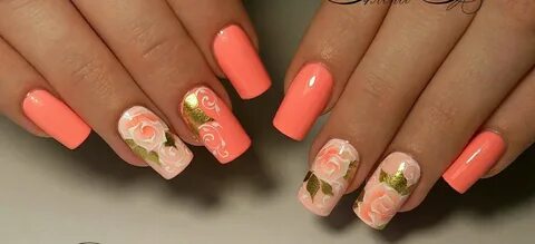 Дизайн ногтей коралловый с цветами