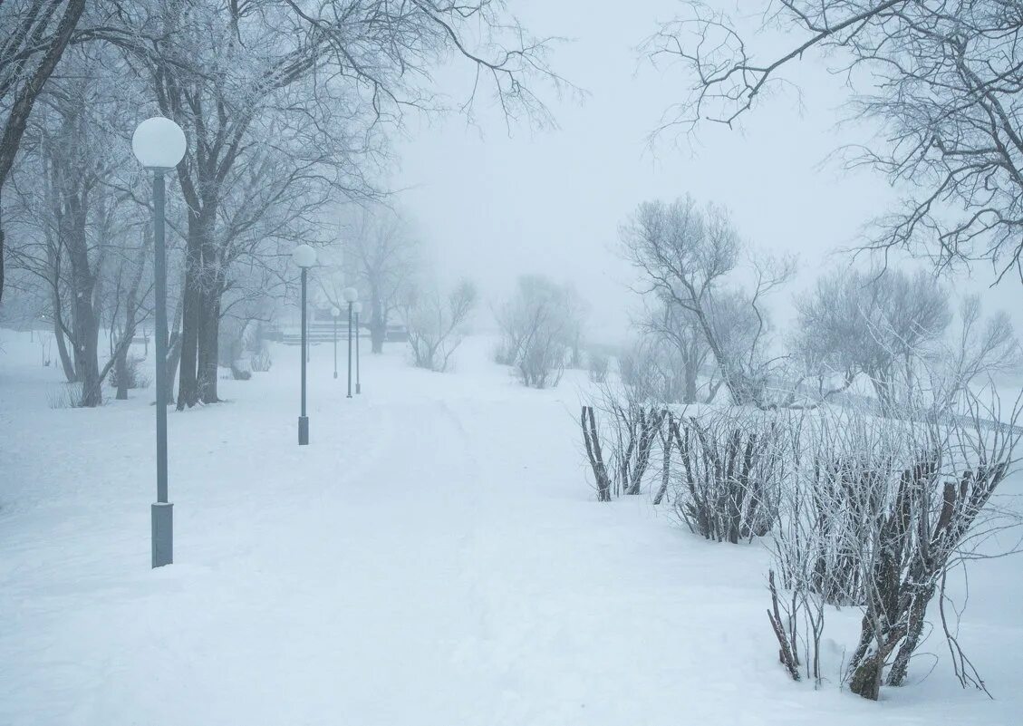 Туман зимой в городе. Крижаний смог. ледяной туман.