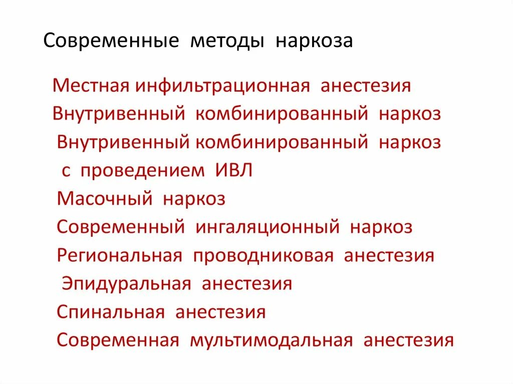 Алгоритм анестезии. Методы наркоза. Методика анестезии. Современные способы наркоза. Современные методы анестезии.