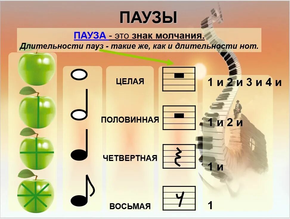 Перерыв в звучании. Длительности нот и пауз. Длительности нот длительности пауз. Длительность звука пауза. Ритмические длительности нот и пауз.