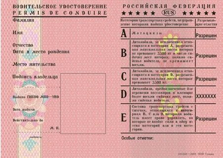 Бланк водительского