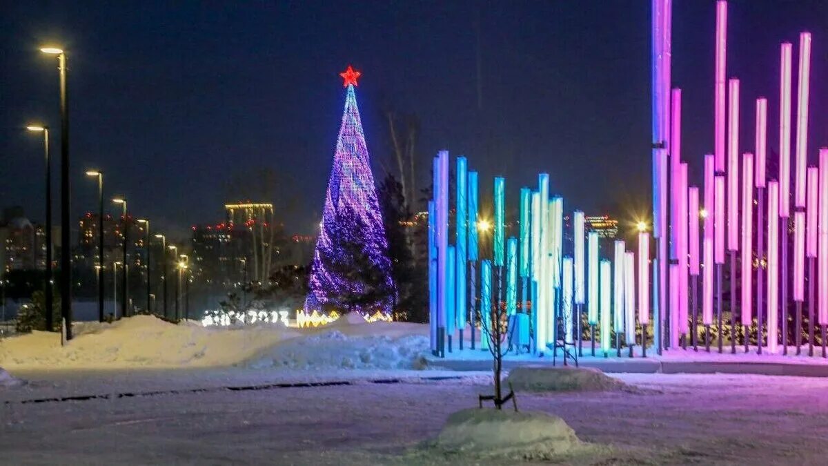 Самая большая елка в 2025 году. Парк лдс новосибирск елка. новогодний парк. новогодняя иллюминация. новый год в городе.