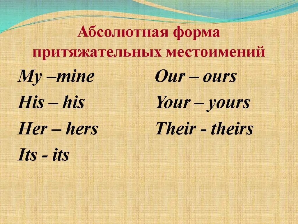 Абсолютная форма притяжательных местоимений в английском языке. Абсолютные притяжательные местоимения в английском. Абсолютные формы притяжетельных мест. Абсолютная форма местоимений в английском языке. Absolute pronouns