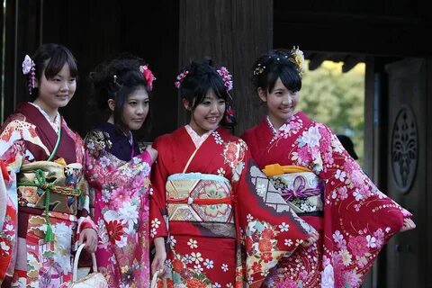 Japanese women wearing furisode for the Coming of Age ceremony.