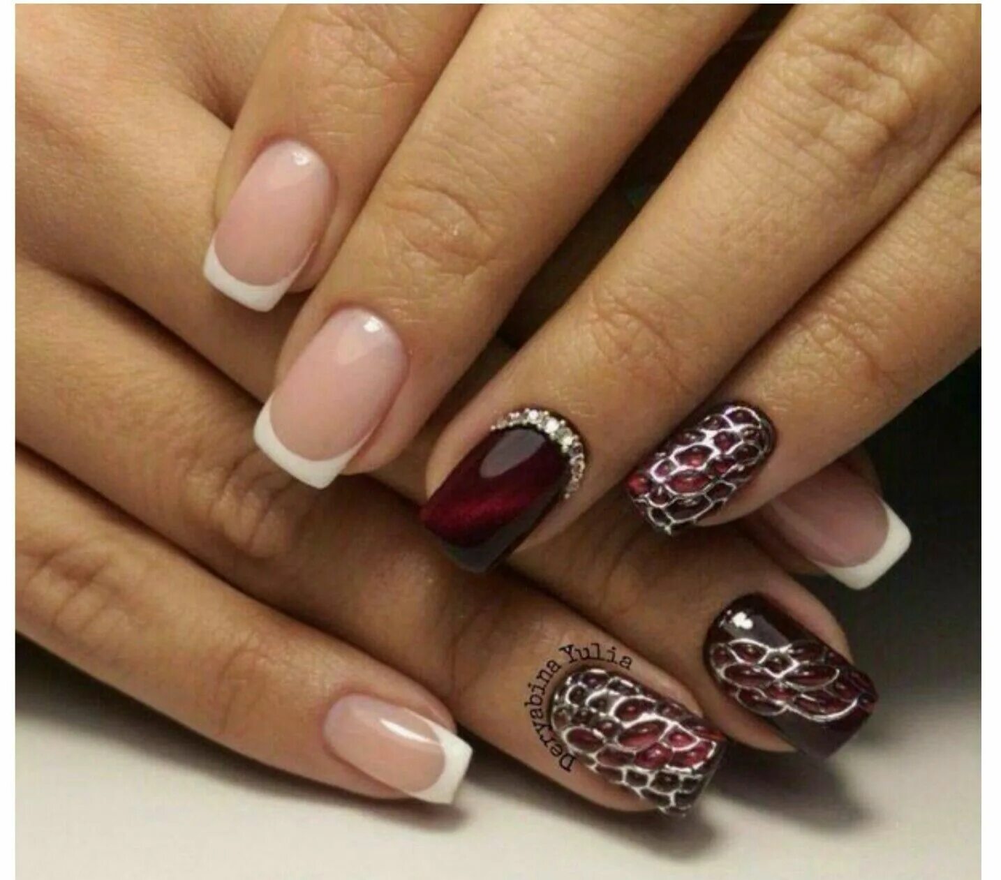 комбинированный френч дизайн. комбинированный френч дизайн. ногти квадратные дизайн. модный френч. комбинированный френч дизайн.