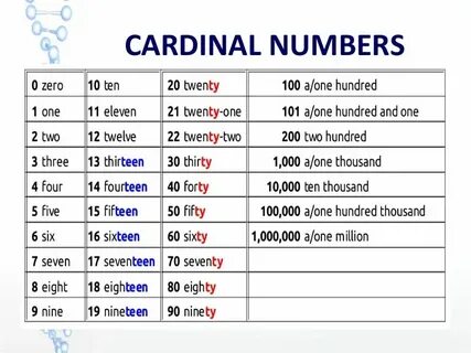 Match the cardinal numbers to the