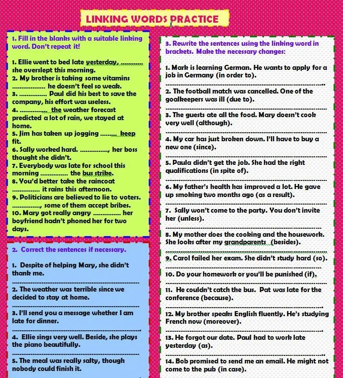 Linking Words в английском Worksheets. Linking Words in English exercises. Linking Words в английском упражнения. Linking Words Practice ответы. To necessary tasks