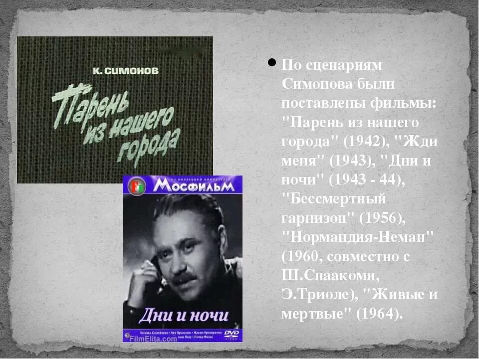 О чем говорится в произведениях к симонова. Парень из нашего города Симонов. Творчество Симонова. Поэзия Симонова презентация.