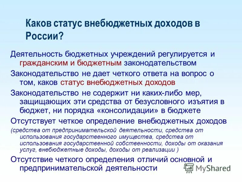 Средства от предпринимательской деятельности бюджетных учреждений