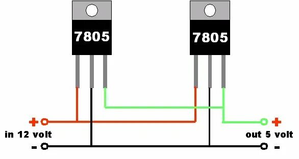 Как понизить напряжение с 12. Схема стабилизатора напряжения -12 вольт на -5 вольт. Стабилизатор напряжения 5 вольт 3 Ампера на 7805. Стабилизатор напряжения 12 вольт 5 ватт схема. 7805 Стабилизатор напряжения 5 вольт.