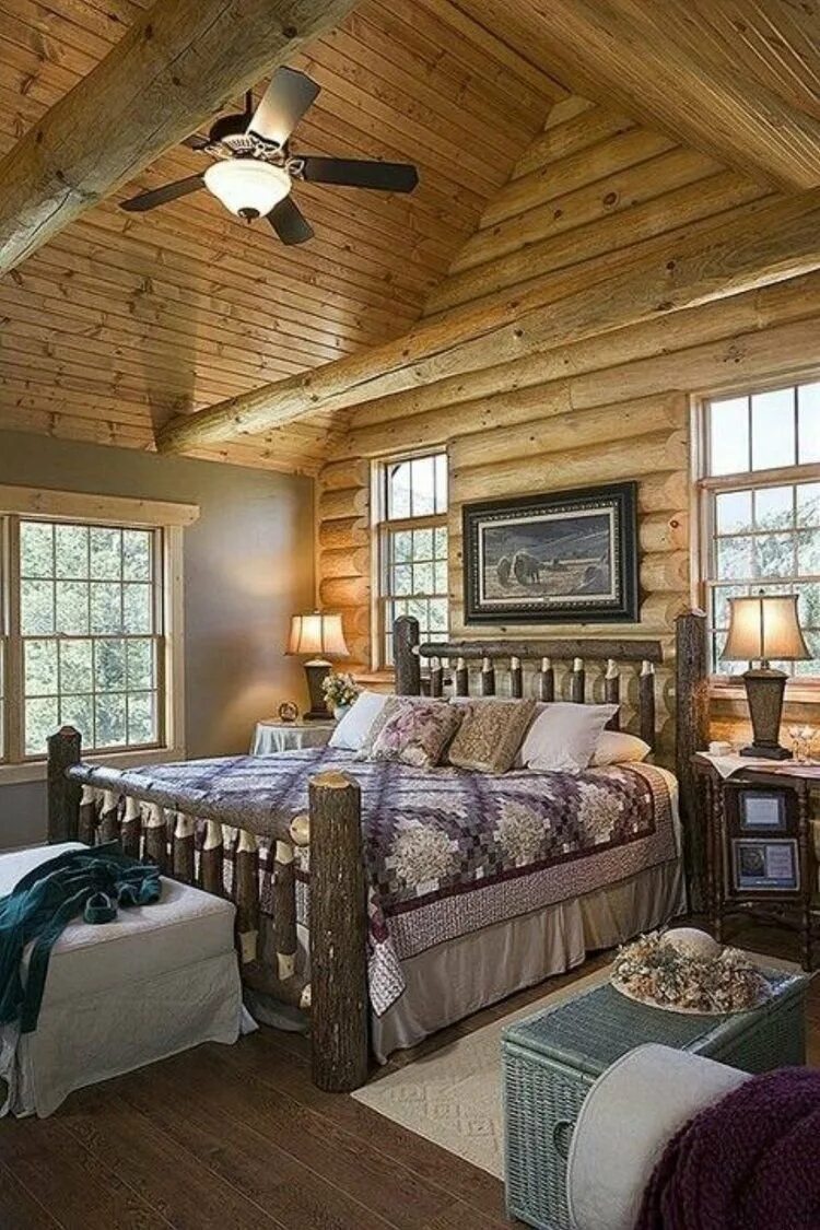 Спальня в деревянноммдоме. Комната в деревенском стиле. Игтереер в деревянном доме. Спальня в деревенском доме.