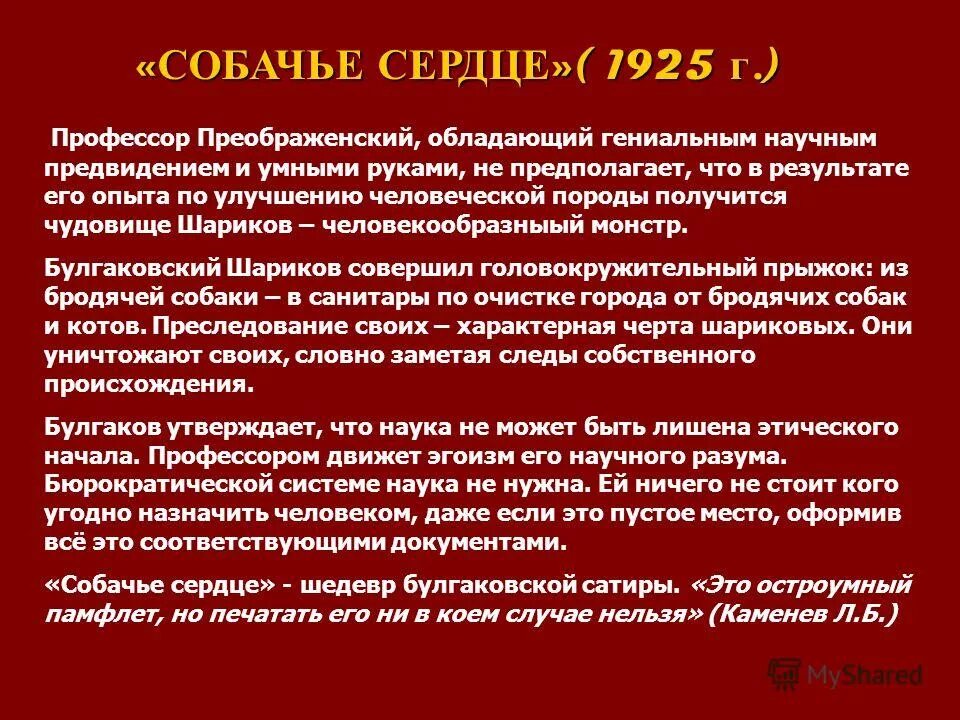 Своеобразие собачье сердце. Краткий анализ собачье сердце. собачье сердце кратко.