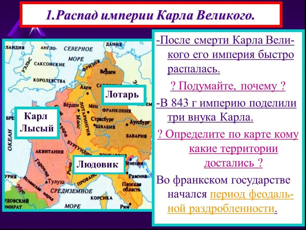 Распад империй в европе. Феодальная раздробленность Франкской империи карта.