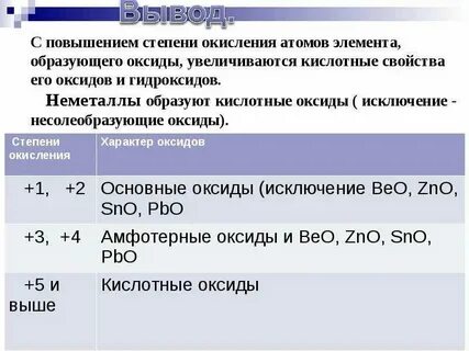 Увеличения основных и уменьшения кислотных свойств