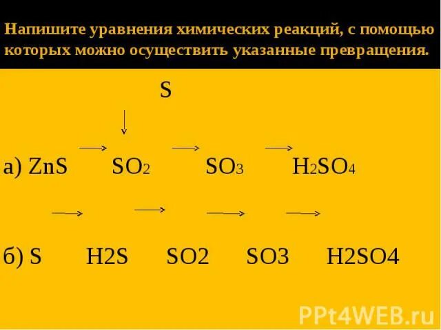 Осуществить превращение s zns so2