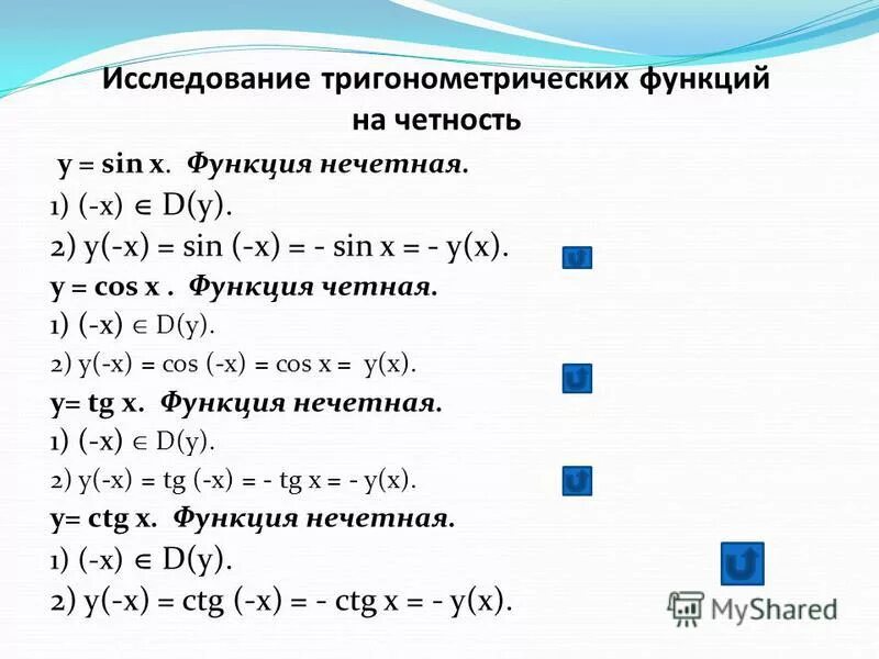 Примеры определения четности и нечетности тригонометрических функций Презентация периодичность тригонометрических функций