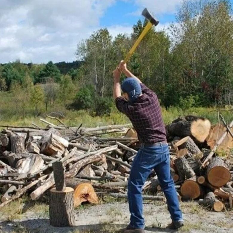 Рубить дрова. Рубка дров. Колка дров. Мужик рубил топором
