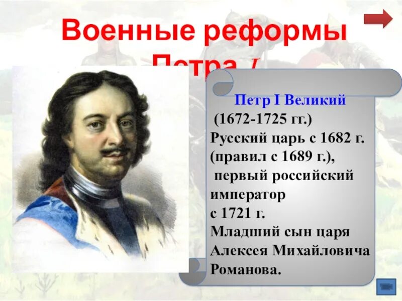 Реформы Петра 1 1721 - 1725. Воинская реформа Петра 1.