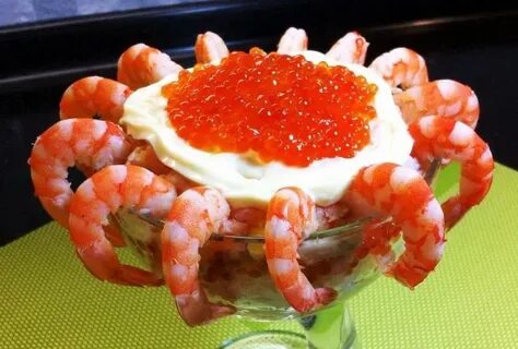 Салат из морепродуктов икра креветки