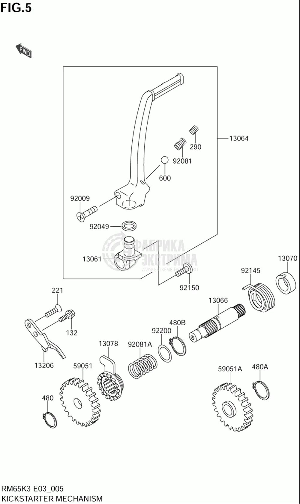 480 290. Kawasaki KX 65 схема сборки заднего рычага.