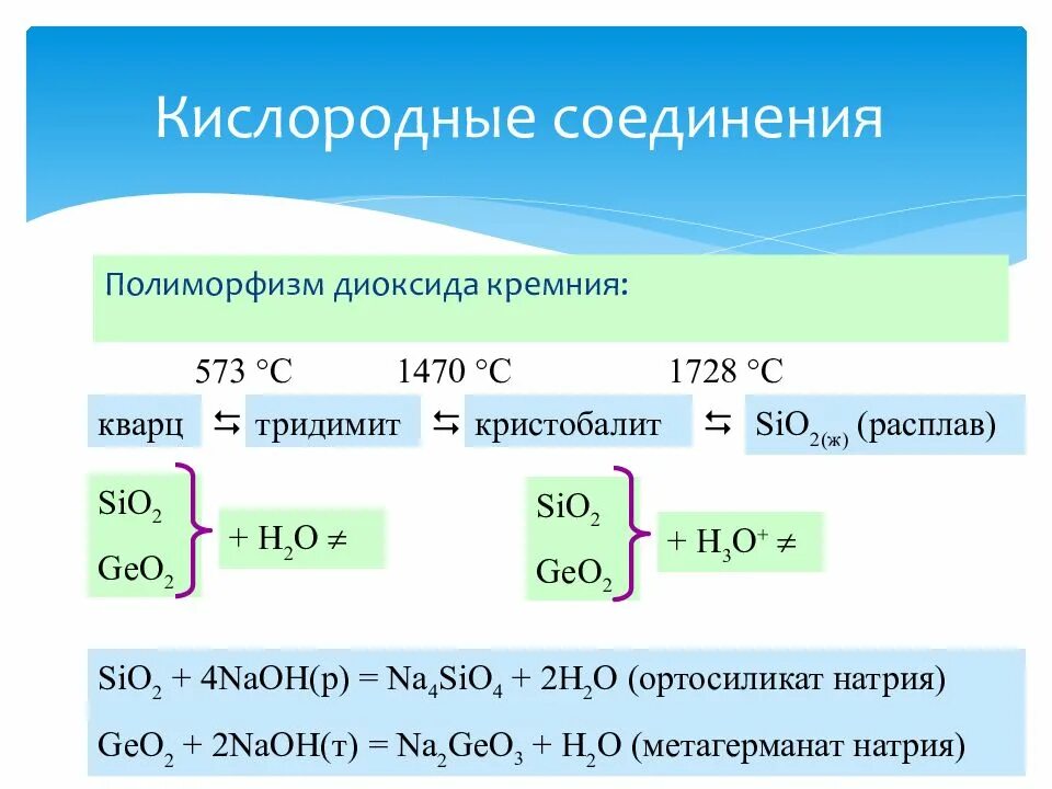 В каких соединениях кислород 6. Кислородные соединения кремния. кислородные соединения углерода. кислородные соединения углерода и кремния. соединения диоксида кремния.
