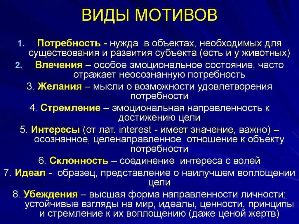 Виды мотиваций личности