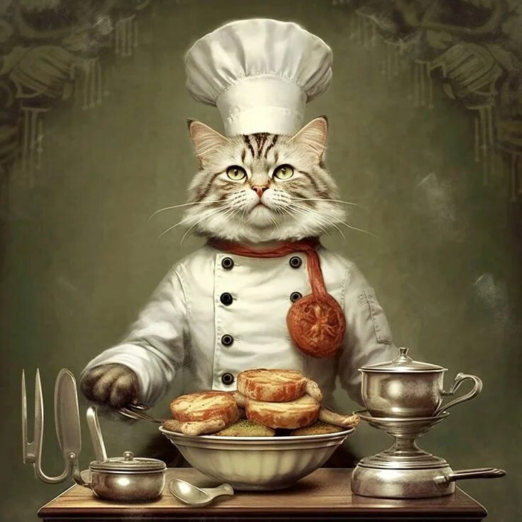 3 кота повар. Кошка повар. Кот в поварском колпаке. Котик повар нейросеть. Ава кошка повар.
