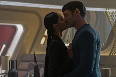 Ethan Peck as Spock and Gia Sandhu as T'Pring of the Paramount+ origin...
