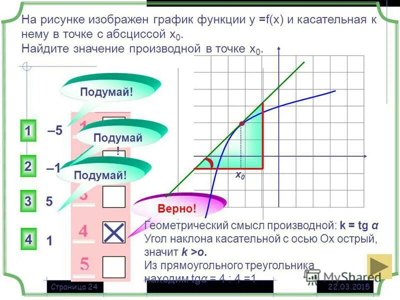 Функция определена и непрерывна на отрезке -6 5. В точке х0 5 функция. Нахождение производной по графику касательной. В точке х0 5 функция. График функции и касательная к нему.