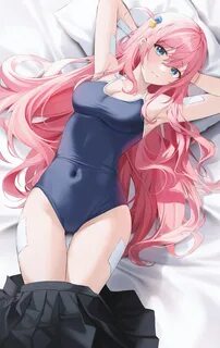 Anime 2000x3165 anime anime girls lying on back swimwear pink hair thighs o...