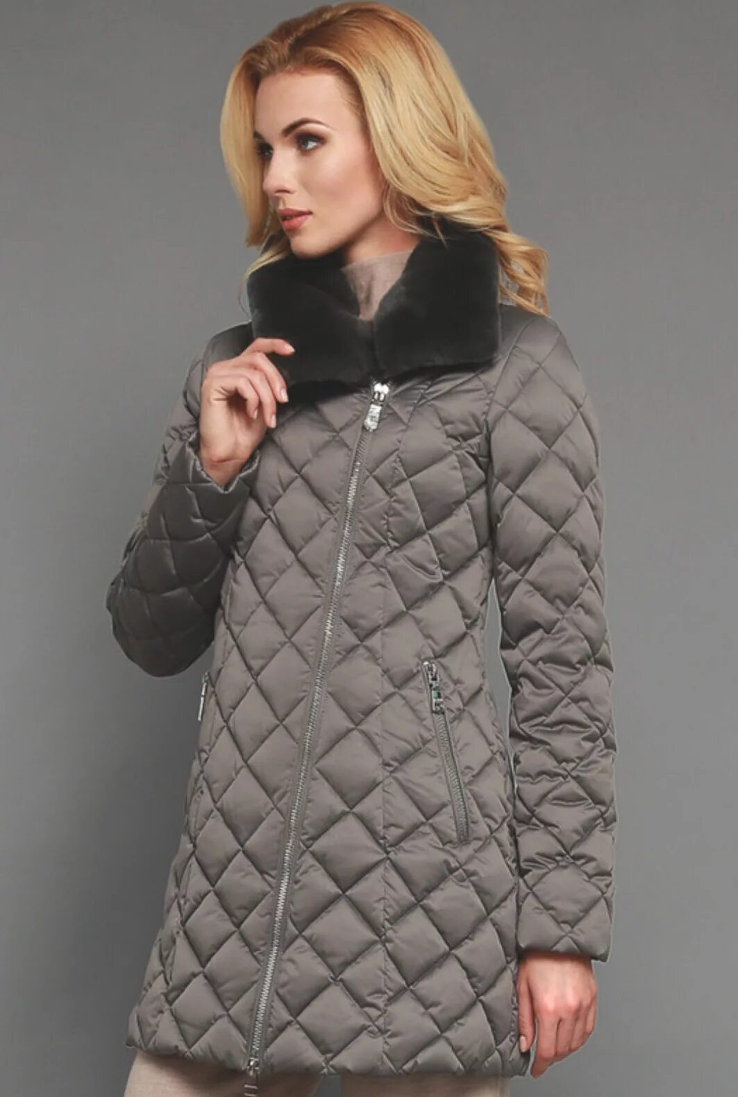 Пуховик odri 1121252. Стеганый зимний пуховик женский. Серый длинный пуховик. Пуховик серый женский длинный. Стеганый зимний пуховик женский.