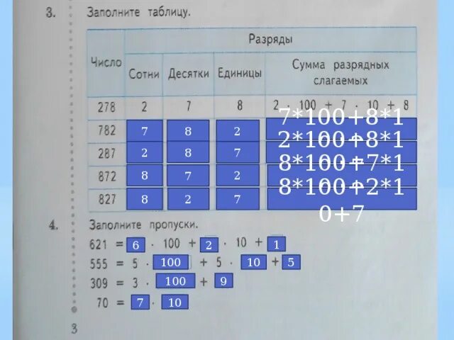 Заполни таблицу числами. Запиши число в разрядную таблицу. Запиши в таблицу числа. Сотни десятки единицы таблица.