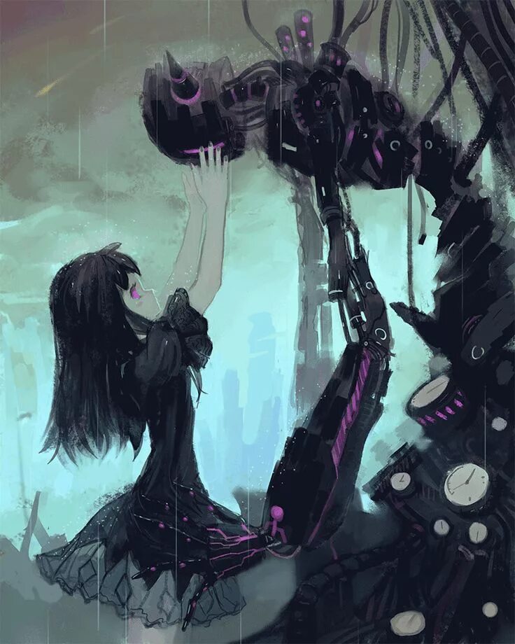 Девочка робот арт. Робот киберпанк. Робот и девочка монстр. Барбатос демон арт. Аниме фэнтези меха.