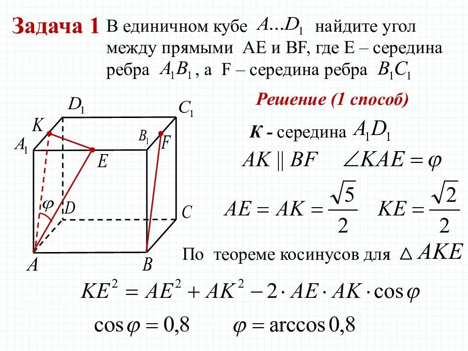 Угол между 2 прямыми в кубе. В единичном кубе a d1 найдите угол между прямыми aе и df. угол между прямыми a1c bb1. решение задач по стереометрии 10 класс с решением. в кубе a…d1 найдите угол между прямыми ab1 и a1c1..