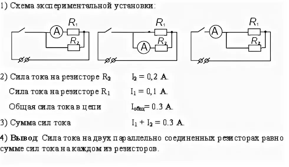 Лабораторная работа проверка законов параллельного соединения. Схема параллельного соединения 2 резисторов с амперметрами. Схема 2 резистора, амперметр, вольтметр, ключ, источник тока. Электрическая схема содержит источник тока. Параллельное соединение резисторов с амперметром.